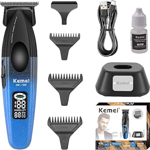Kemei 1669 Akku-Trimmer mit LED-Display und USB-Ladung