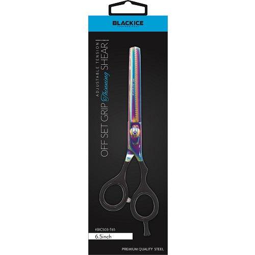 Black Ice Stylish Off Set Grip Holo & Black Effilierschere 6,5" mit Offset-Griff