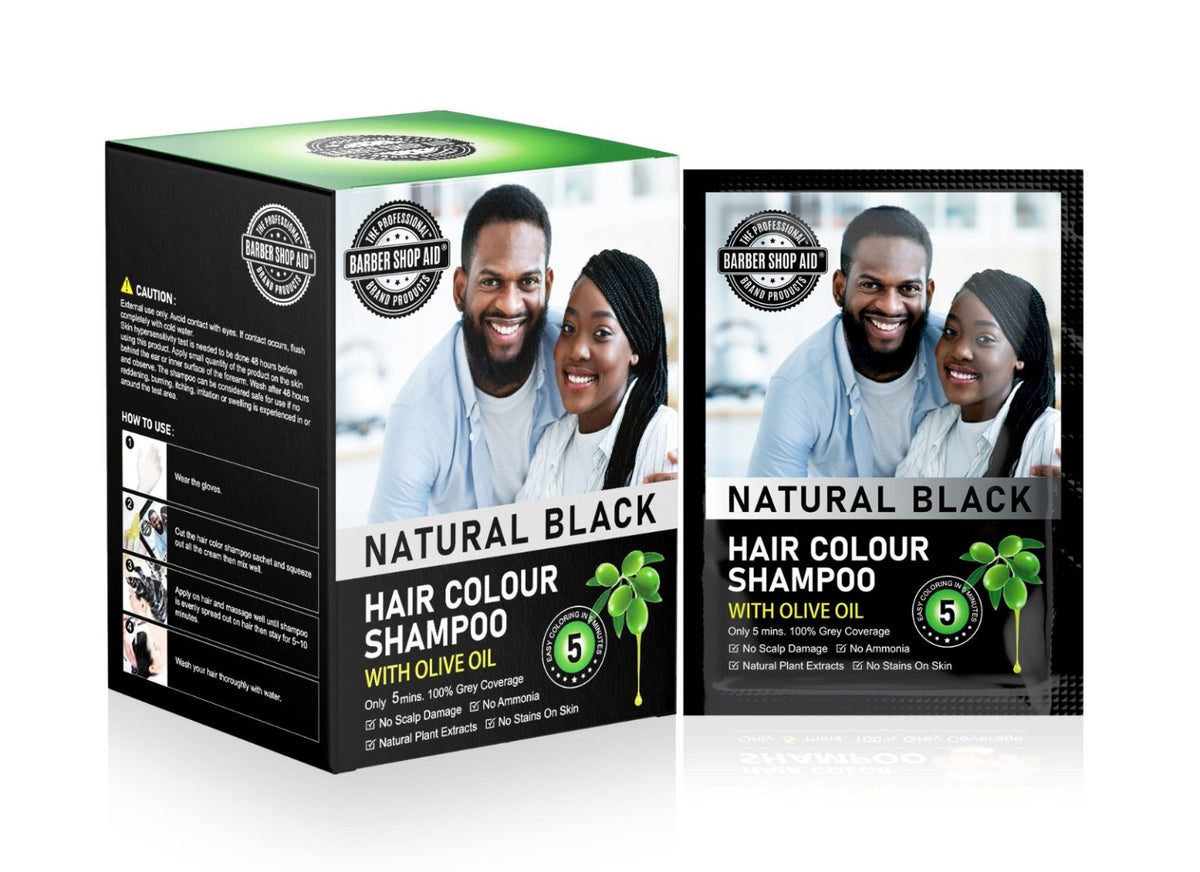 Barber Shop Aid Färbeshampoo Naturschwarz Sachets, 10 Stück