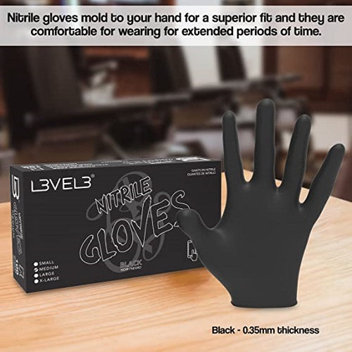 L3VEL3 Professional Nitrilhandschuhe Schwarz, Größe L, 100 Stück