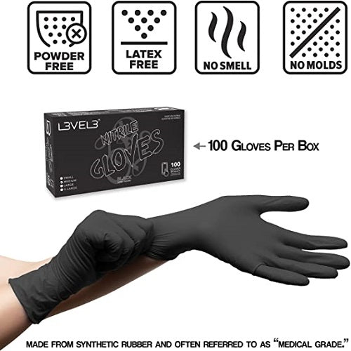 L3VEL3 Professional Nitrilhandschuhe Schwarz, Größe L, 100 Stück