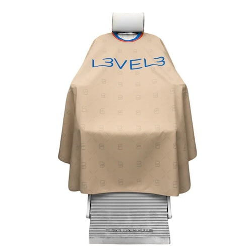 L3VEL3 Haarschneideumhang mit Gummikragen, Beige mit roter Einfassung