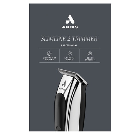 Andis SlimLine 2 Akku-Trimmer mit T-Klinge und 8 Aufsteckkämmen