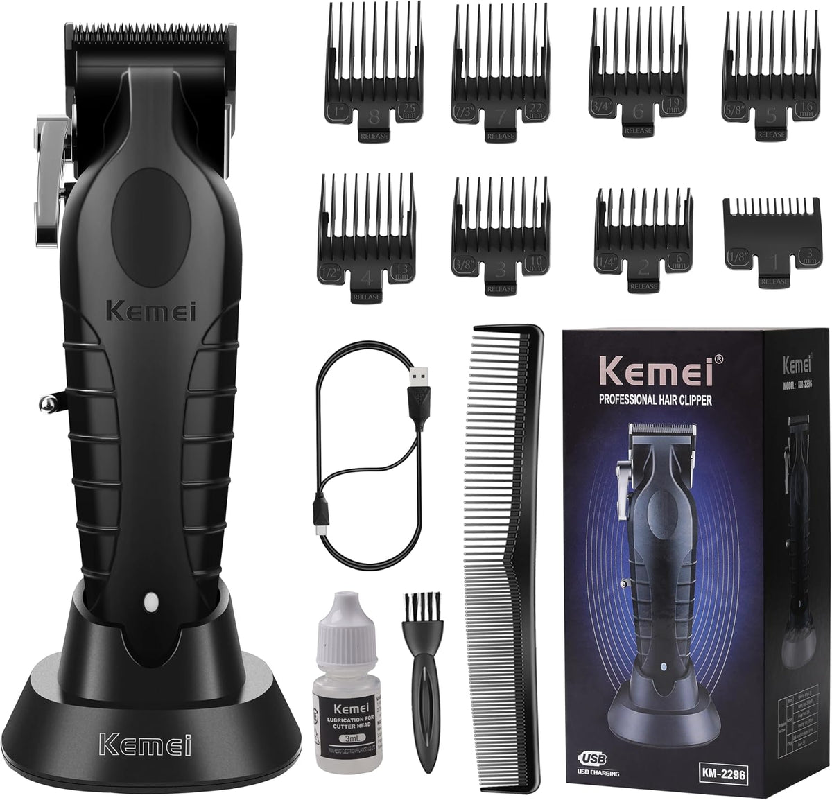 Kemei 2296 Akku-Haarschneidemaschine mit Edelstahlklingen