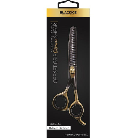 Black Ice Stylish Off Set Grip Modellierschere Black & Gold 6,5 Zoll 16 Zähne