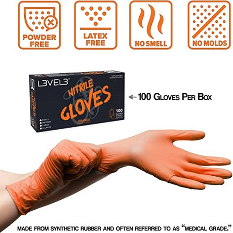 L3VEL3 Nitril-Handschuhe Orange, Größe XL, 100 Stück, puderfrei