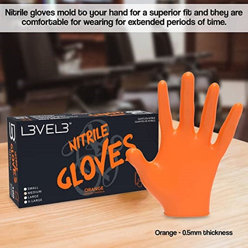 L3VEL3 Nitril-Handschuhe Orange, Größe S, 100 Stück, puderfrei