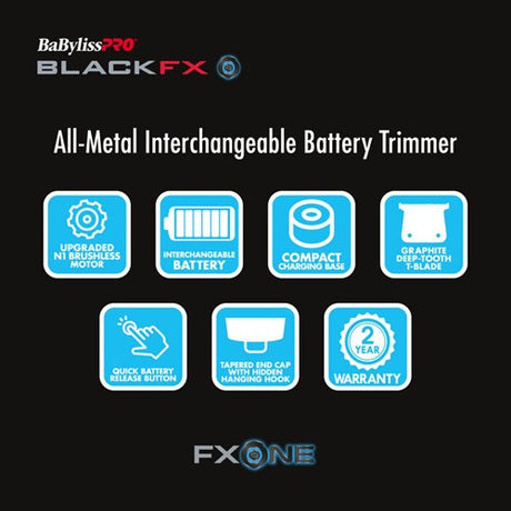 BaBylissPRO FXONE BlackFX Akku-Trimmer mit Deep-Tooth T-Klinge