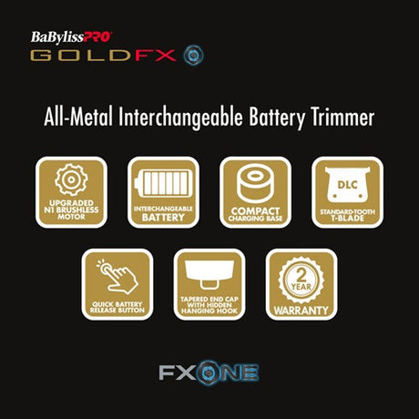 BaBylissPRO FXONE GoldFX Akku-Trimmer mit DLC/Titan-T-Klinge