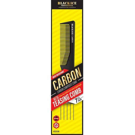 Black Ice Carbon Metal Teasing Comb 7,5" – feinzahniger Toupierkamm