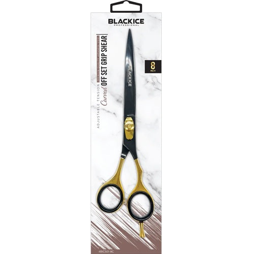 Black Ice Stylish Off Set Grip gebogene Friseurschere Black & Gold 8 Zoll