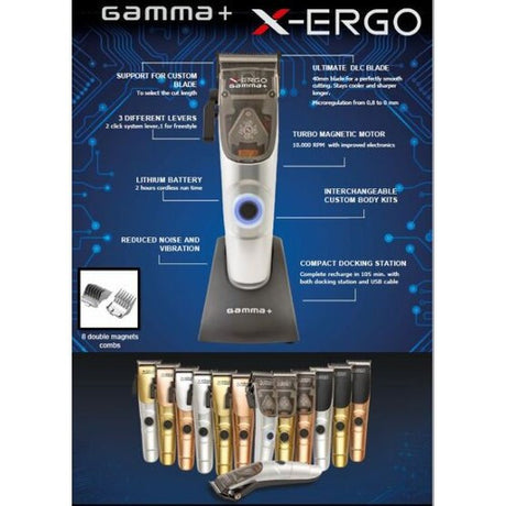 Gamma+ X-ERGO Akku-Haarschneidemaschine mit Magnetmotor, 10.000 Hübe/Min.