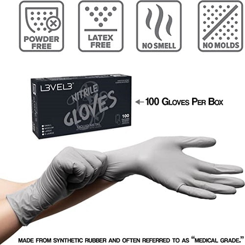 L3VEL3 Professional Nitrilhandschuhe Liquid Metal, Größe M, 100 Stück