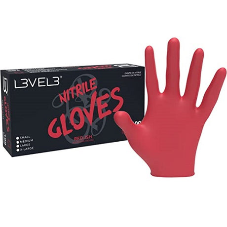 L3VEL3 Nitril-Handschuhe Rot, Größe XL, 100 Stück, puderfrei