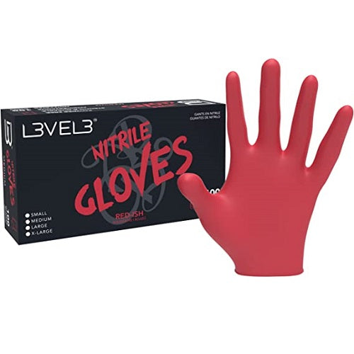 L3VEL3 Nitril-Handschuhe Rot, Größe S, 100 Stück, puderfrei