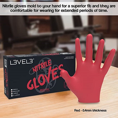 L3VEL3 Nitril-Handschuhe Rot, Größe L, 100 Stück, puderfrei