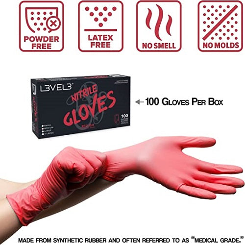 L3VEL3 Nitril-Handschuhe Rot, Größe S, 100 Stück, puderfrei