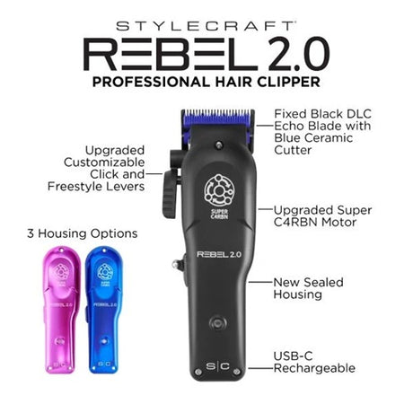Stylecraft Professional Rebel 2.0 Akku-Haarschneidemaschine mit USB-C